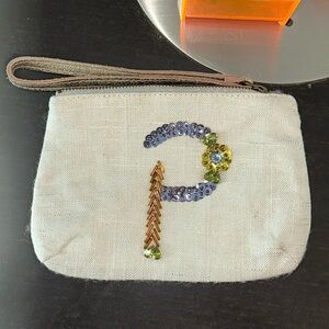 Anthropologie Miss Albright Letter P Sequined Wristlet